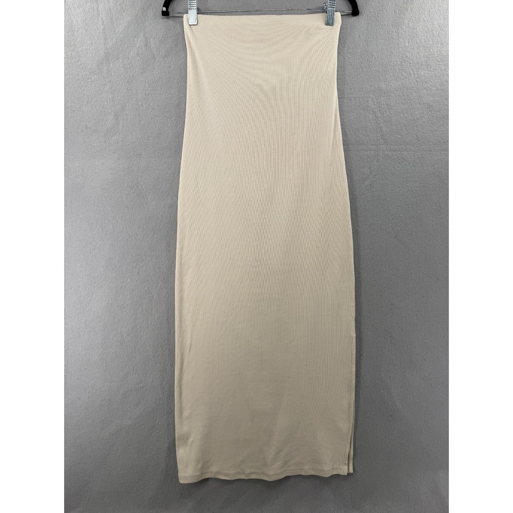 Old Navy Fitted Tube Dress Womens M Wish Bone Ribbed Strapless Midi Quiet Luxury